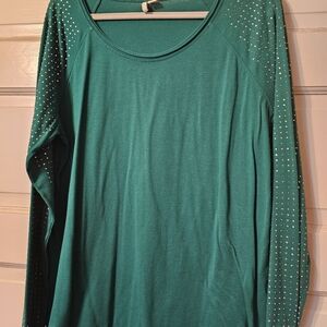 Est. 1946 Forest Green Long Sleeve Top with Studded Sleeves XL 4/$20